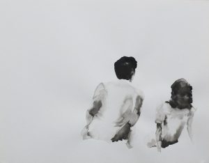Gregor Kalus - ink painting - couple sitting watching the horizon